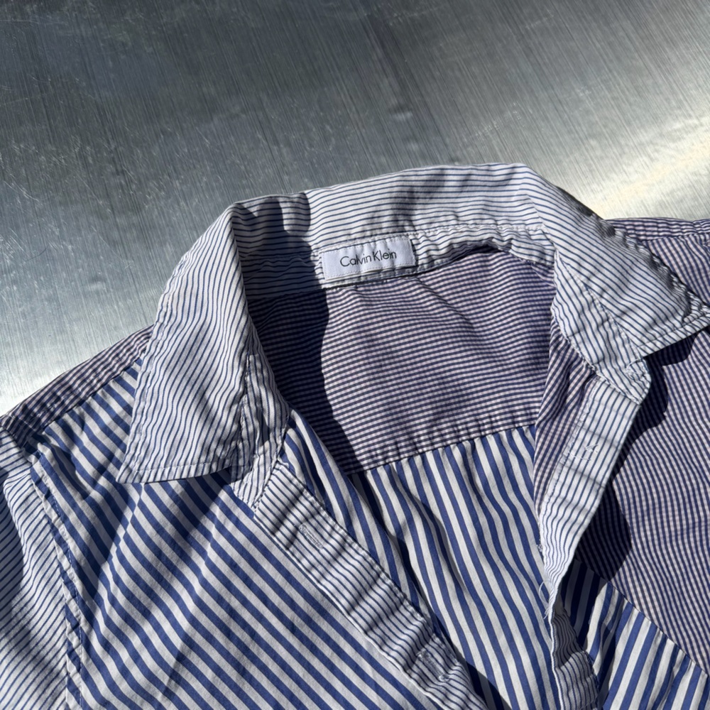 Striped Patchwork Button-Up Shirt - image 2